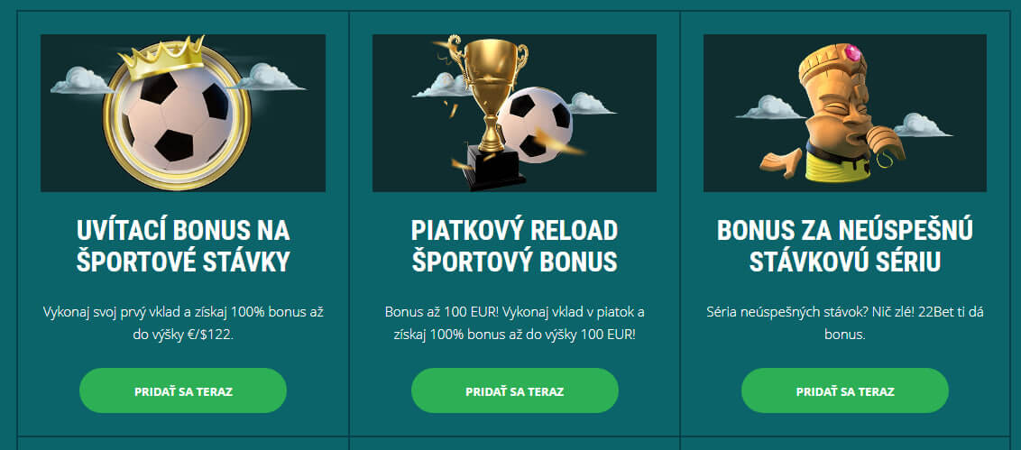 22bet bonusové ponuky a promo akcie