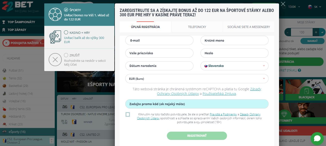 22Bet Registration