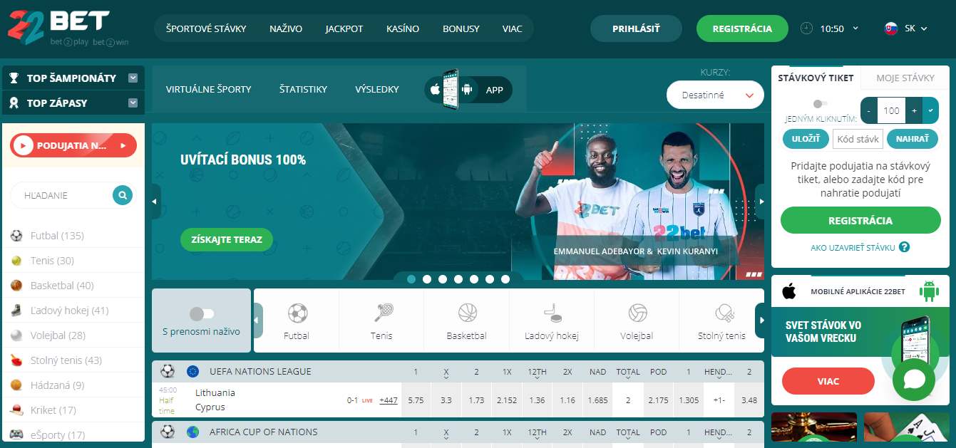 22Bet Sport Betting in Slovakia, stavkovekancelarie.pro
