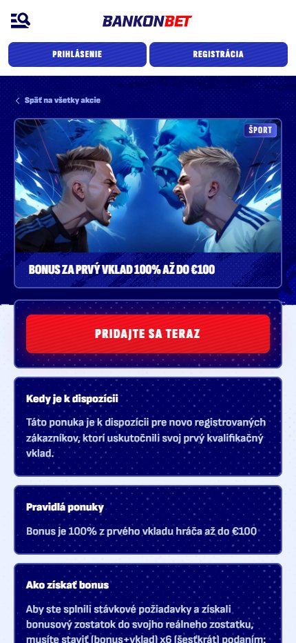Bankonbet Betting Welcome Bonus Slovakia (mobile screen), stavkovekancelarie.pro