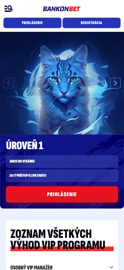 Bankonbet VIP program Slovakia (mobile screen), stavkovekancelarie.pro