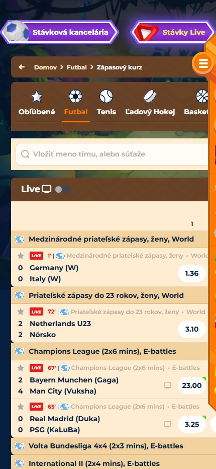 Wazamba Bookmaker Live Sport Betting Slovakia (Mobile screen), stavkovekancelarie.pro