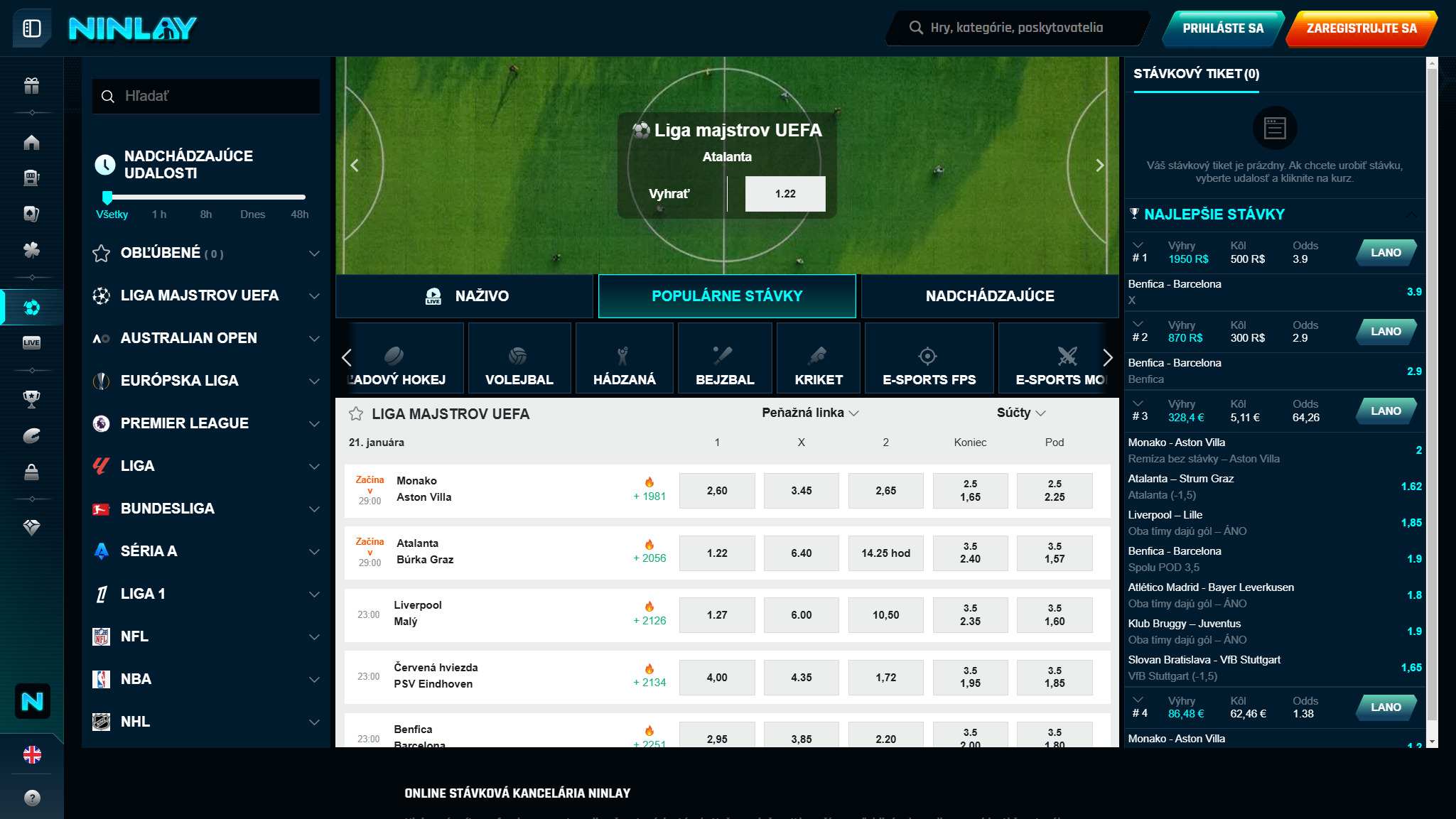 Ninlay Bookmaker Sport Betting-Slovensko, stavkovekancelarie.pro