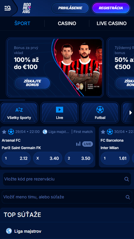 Boomerang Bet Bookmaker sports betting Slovakia