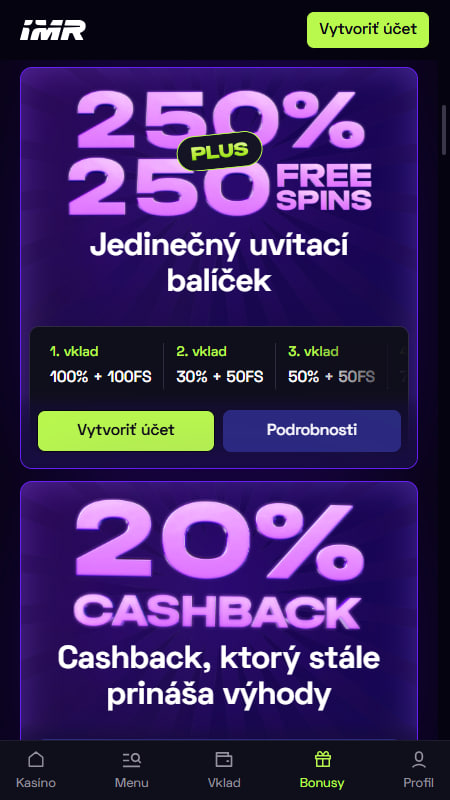 Bonusy a promo akcie v Immerion Casino