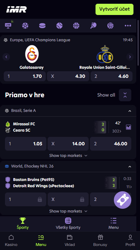 Športové stávkovanie v Immerion Casino