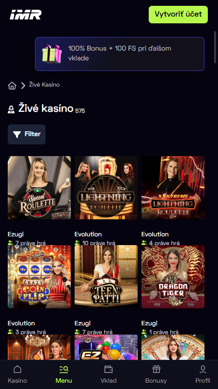 Živé kasino Immerion 
