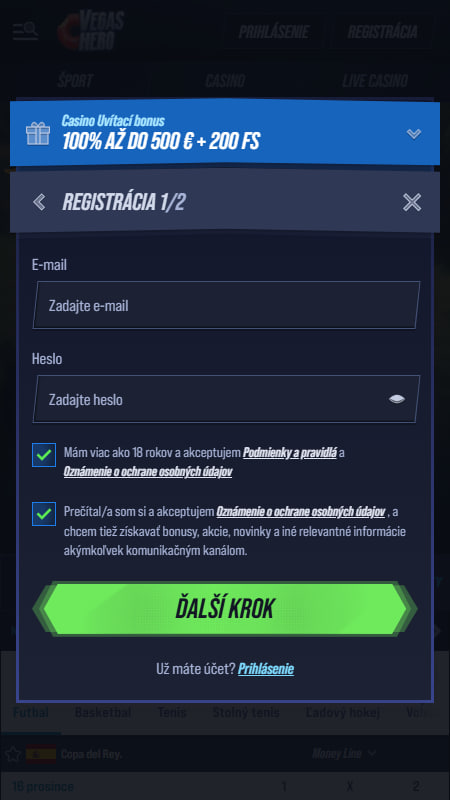 VegasHero Registrácie v kasíne